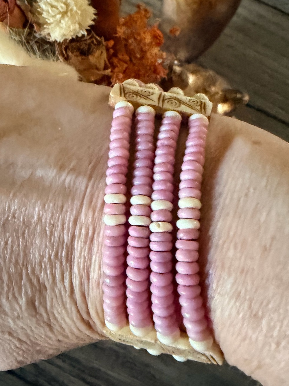 Vintage Pink Beaded Multi-Strand Bracelet